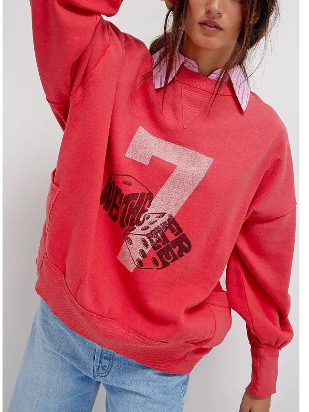 Free People We The Free Dicey Oversized Graphic Sweatshirt Top 280795